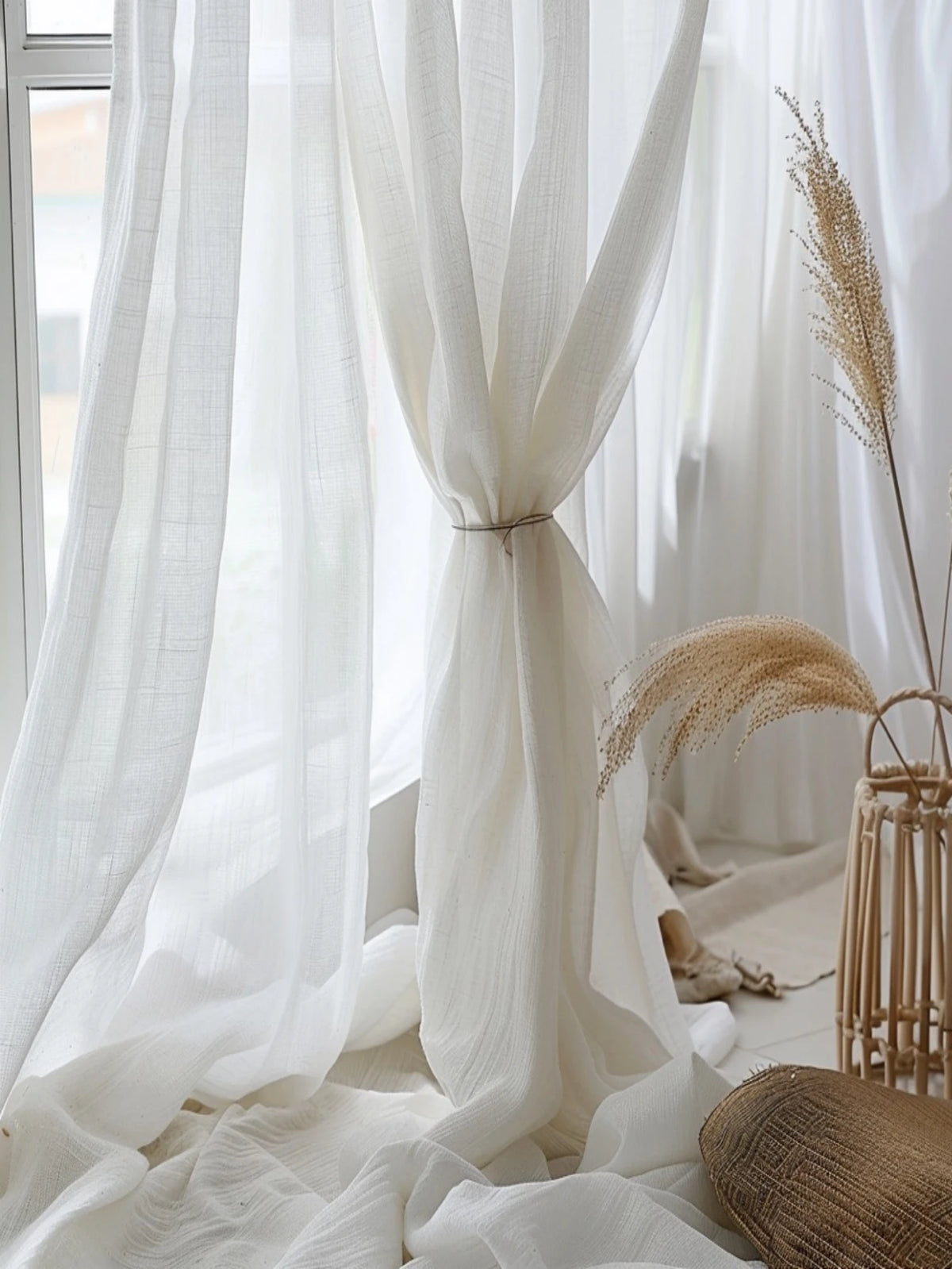 Linen Cotton Korean Style Solid color Warm White Linen Sheer Curtain for House Living Room Eid al-Fitr