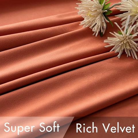 Velvet Curtains 108 inches Long 2 Panels - Luxury Burnt Orange Curtains for Bedroom Living Room Thermal Insulated Super Soft