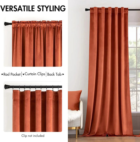 Velvet Curtains 108 inches Long 2 Panels - Luxury Burnt Orange Curtains for Bedroom Living Room Thermal Insulated Super Soft