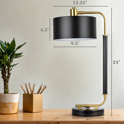 24'' Modern Metal Desk Lamp For Home Office,Black And Antique Brass Table Lamp,Touch Control,3-Way Dimmable,Marble Base