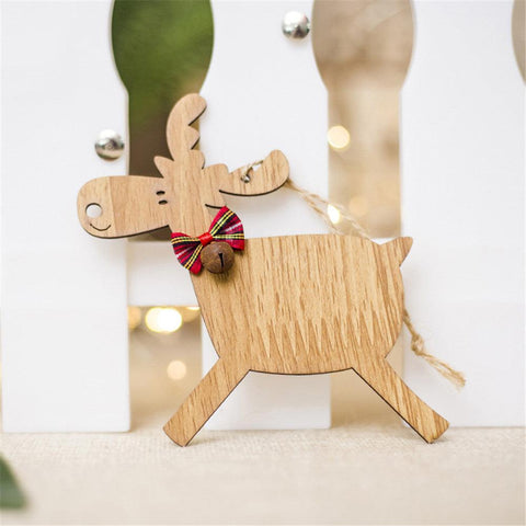 1pcs Wooden Christmas Deer With Bell Xmas Tree Pendants Ornaments For Christmas Party Christmas Decorations