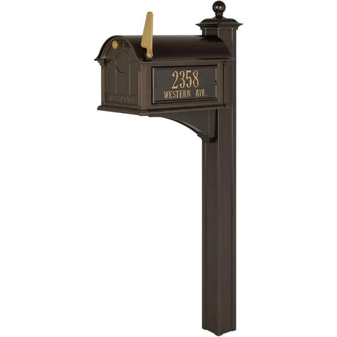 Custom Extra Large Mailbox - Balmoral Model with Address Plaques and Side Mount Post Package, Sand Cast Aluminum, Bron