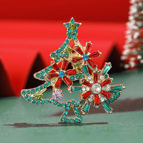 Christmas Rhinestones Star Tree Brooches for Women Unisex Classic Corsage Pins Office Party Friend Gifts Jewelry Accessories