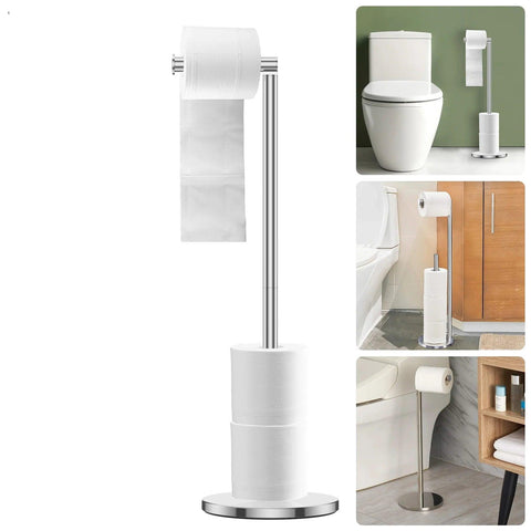 Freestanding Toilet Roll Holders Stainless Steel Toilet Paper Stand Folding Paper Base Anti-Rust Space Bathroom Tissue Rack