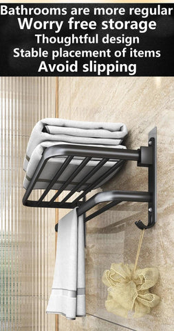 Wall-Mounted Bathroom Black Storage Rack Foldable Hook Towel Rack Bathroom Storage Belongs To Bathroom Facilities