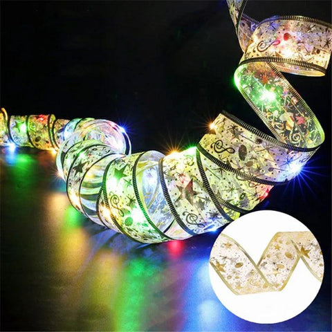 Christmas Decoration LED Ribbon Fairy Lights Christmas Tree Ornaments for Home 2024 DIY Bows Light String Navidad New Year 2025