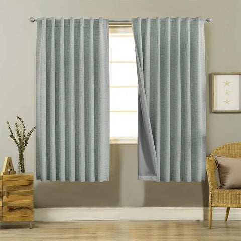 Blackout Linen Curtains Long 100% Blackout Drapes 95 inch Length 2 Panels Set