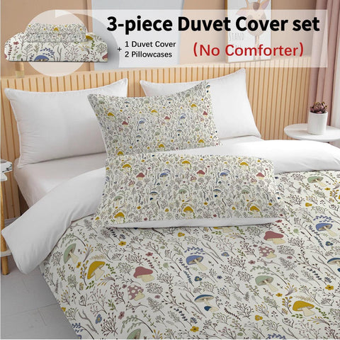 3pc Wild Mushrooms Design Bedding Set Different Mushrooms Quilt Cover with Zipper Closure 1 Duvet Cover and 2 Pillow Cases