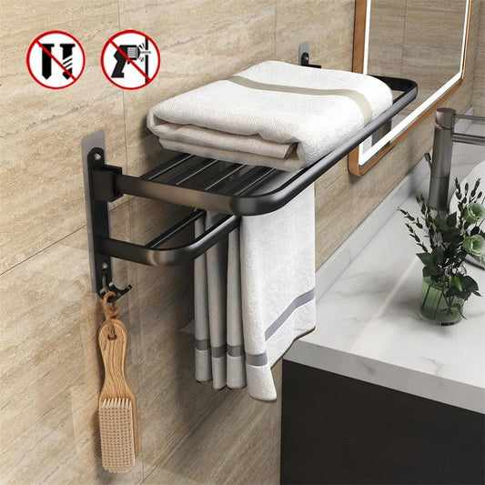 Wall-Mounted Bathroom Black Storage Rack Foldable Hook Towel Rack Bathroom Storage Belongs To Bathroom Facilities