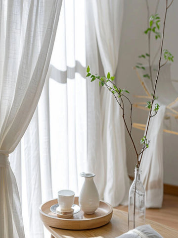 Linen Cotton Korean Style Solid color Warm White Linen Sheer Curtain for House Living Room Eid al-Fitr