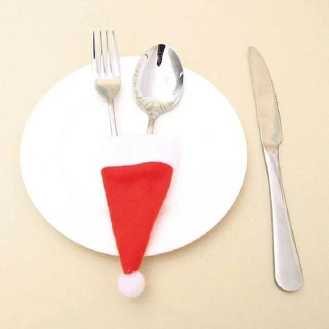 Merry Christmas 2023 Christmas Tableware Bag Holder Christmas Hat Fork Knife Cutlery Bag Christmas Decorations for Home