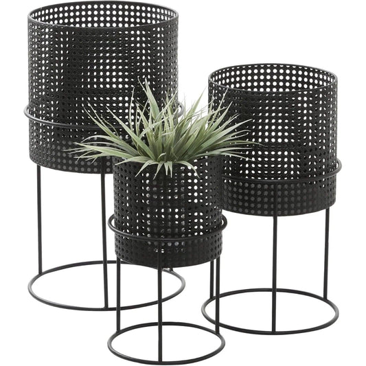 US CosmoLiving by Cosmopolitan Metal Indoor Outdoor Planter Geometric Cutout Large Planter Pot with Circular Removeable