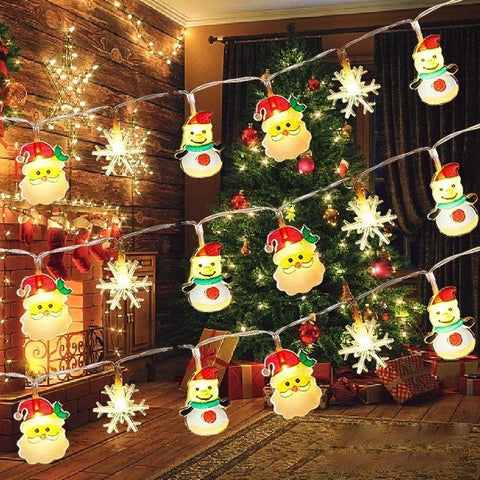 Christmas Lights String Santa Claus Snowman Battery-operated Garland LED Christmas Decorative Light Party New Year's Decor