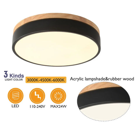 Bymaocar Modern LED Ceiling Light Minimalist Wood Style Flush Mount Three-color Ceiling Light Fit 10-15m² Area 360° Illumination