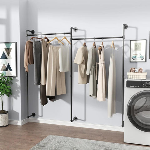 Industrial Pipe Clothing Rack Metal Black Wall mounted Clothes Hanging Rack