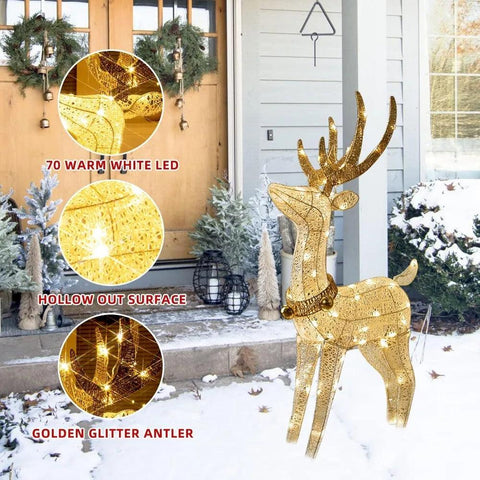 Christmas Reindeer Outdoor Decoration, 70 Warm White Lights Reindeer Yard Decoration 3D White Deer, 4-foot Outdoor Decoration