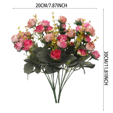 Silk Flowers Rose 7 Branch 21 Heads Leaf Rose Wedding Floral Decor Bouquet Artificial Flowers With Stem