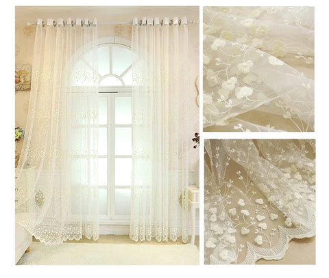 French Beige Lace Flower Embroidery Sheer Tulle Curtains for Living Room Bedroom Kitchen Window Drapes Voile Cheap Yarn Cortinas