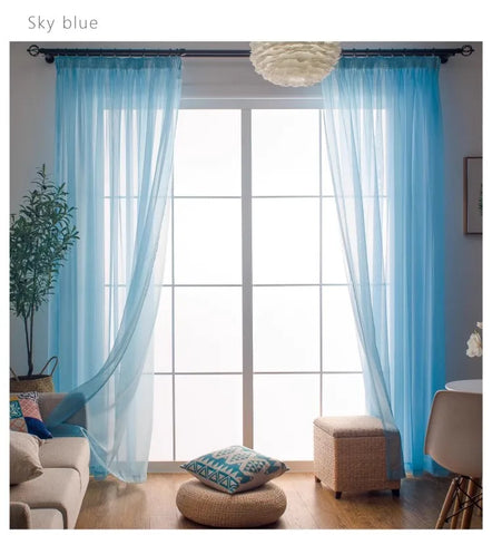 Blue Voile Sheer Curtains For Living Room 2 Panels Rod Pocket Light Filtering Window Drapes Sky Blue Sheer Curtain Bedroom