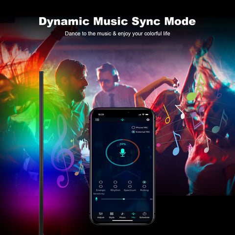 RGB Standing Light DC5V BT Connected 72 LEDs Corner Floor Lamp with Controller Supported Phones App Control/ Music Sync