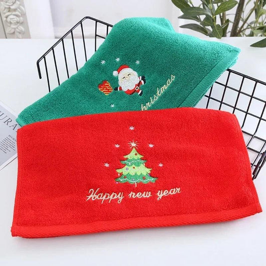 Christmas Children Towel Red New Year Gift Embroidery Absorbent Dry Hair Towel Home Face Towel Bathroom Coral Fleece Washcloth