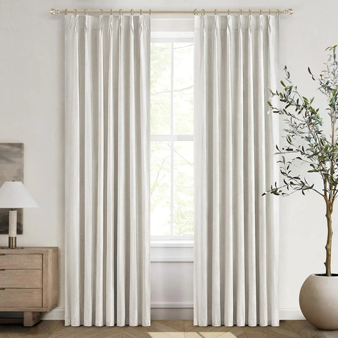 Natural Linen Pinch Pleated Blackout Curtains & Drapes 96 Inch Long Bedroom/Livingroom Farmhouse Curtains 2 Panel Sets