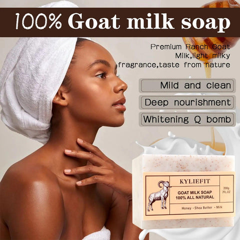 KYLIEFIT Brightening, Moisturizing Soap Bar, Enriched Shea Butter, Goat Milk, Long Lasting Rich Smooth Lather, Skin Glow, 7 oz