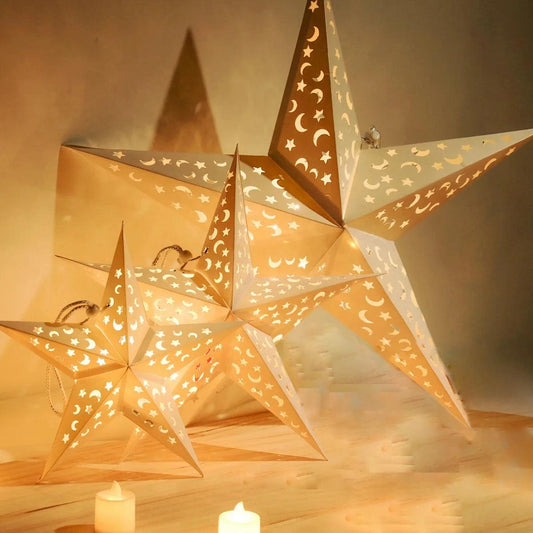 30-75cm Christmas Hollow Star Hanging Pendant Window Grille Christmas Decoration for Home 2024 Paper Lampshade Wedding Xmas Gift