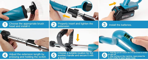 1500 RPM Battery Electric Spin Scrubber with Handle, 8 Replaceable Shower Scrubber & 2 Battery Powered Cleaning Brush wi