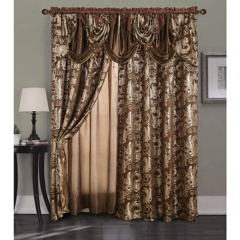 Jacquard Luxury Window 1 Panel Set Curtain with Attached Valance and Backing Bedroom