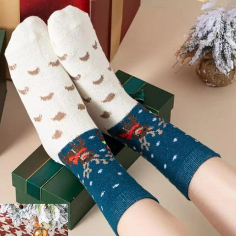 5 pcs Christmas socks Wool socks mid-tube socks Fun cute socks with Santa reindeer pattern women's Christmas theme gift box set