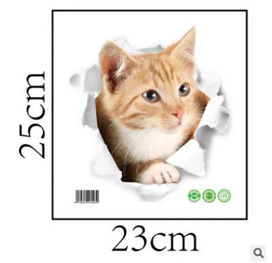 Sunchamo Cute Cat 3D Cracked Toilet Sticker Wall Stickers Fridge Car Seat  DIY Living Bath Room Home Decor Wallstickers Bedroom