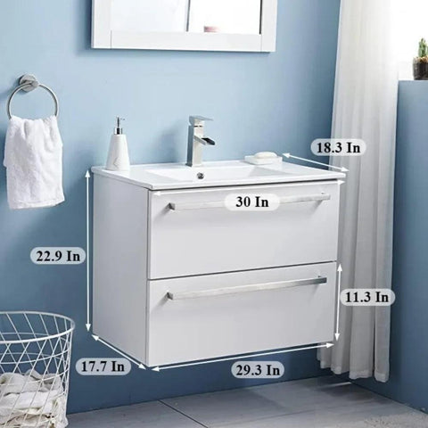 Floating Vanitys,30 Inch Floating Bathroom Vanity With Sink,  Bath Vanity With 2 Drawers Storage Cabinet,Bathroom Dresser