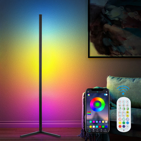 RGB Standing Light DC5V BT Connected 72 LEDs Corner Floor Lamp with Controller Supported Phones App Control/ Music Sync