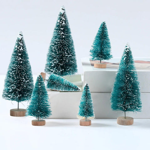 Artificial Mini Wooden Christmas Tree Blue Green White Gold Tower Pine Small Sisal Christmas Tree Tabletop Ornament Decor