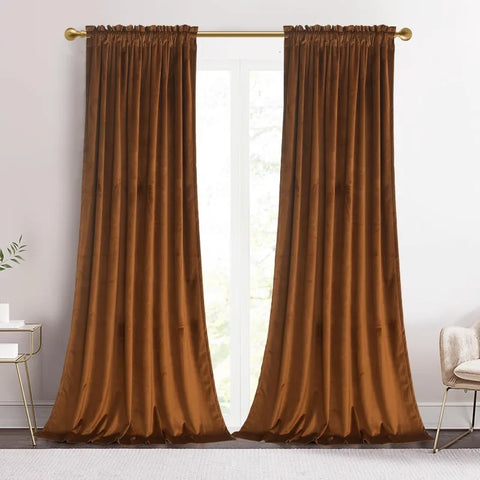 Velvet Curtains 2 Panels Set, Block Light Thermal Insulated Velour Rod Pocket Drapes for Bedroom and Living Room