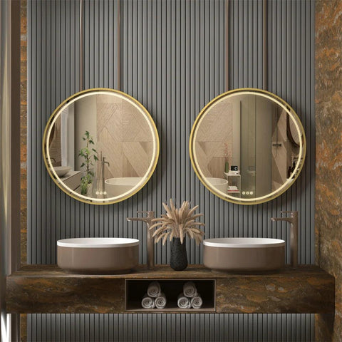 Round LED Illuminated Bathroom Mirror Hanging Wall Vanity Mirror Demister Dimmable Aluminum Fram HD Glass