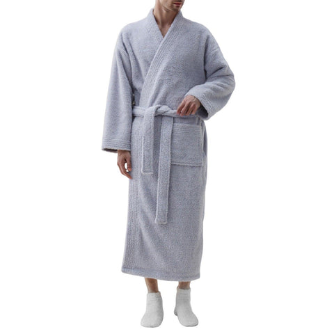 Mens Plush Bathrobes New Soft Coral Fleece Solid Color Flannel Bath Robes Pajamas Home Clothes Thicken Warm Fleece Sleepwear