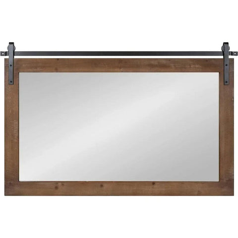 Cates Farmhouse Horizontal Wood Framed Wall Mirror, 40 x 26, Rustic Brown, Barn Door-Inspired Rustic Mirrors for Wall