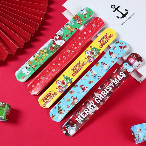 12pcs Christmas Slap Bracelets Santa Claus Snowman Elk Tree Printed Colorful PVC Wristband Child Kids Gifts Xmas Party Supplies