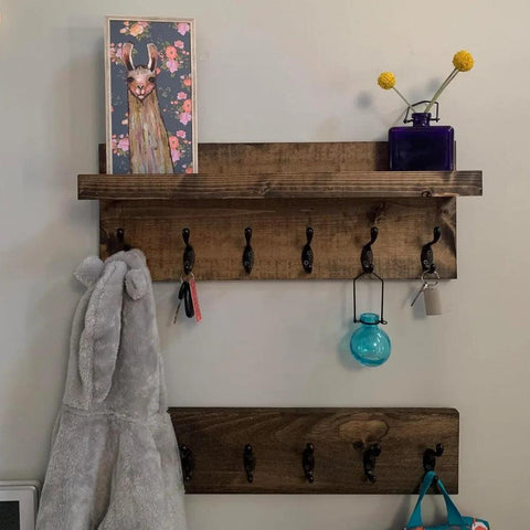 Coat Rack with Shelf Wall Mounted with Storage (Choose your Length) Entryway Organizer Key Hooks (36"L (9 hooks))