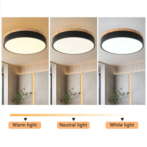 Bymaocar Modern LED Ceiling Light Minimalist Wood Style Flush Mount Three-color Ceiling Light Fit 10-15m² Area 360° Illumination