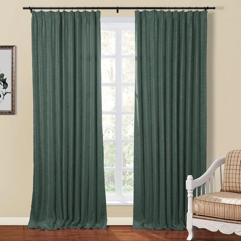 Hunter Pinch Pleat Curtain for Living Room , Double Layer Room Darkening Linen Look Window Curtain Panel