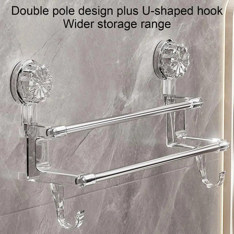 Bathroom Towel Rod Suction Cup Wall Mounted Storage Rack With Hook Self Adhesive Towel Bar Stainless Steel Bath Towel Accessory