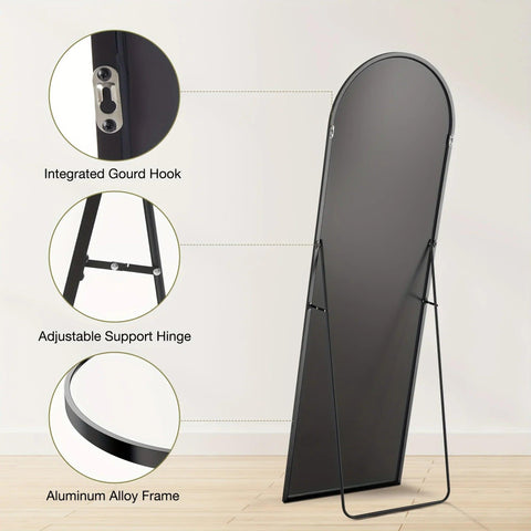 Full Body Mirror - 64"x21" / 59"x16" Size, Tall Arched Floor Standing Mirror with Aluminum Alloy Thin Frame, Suitable for