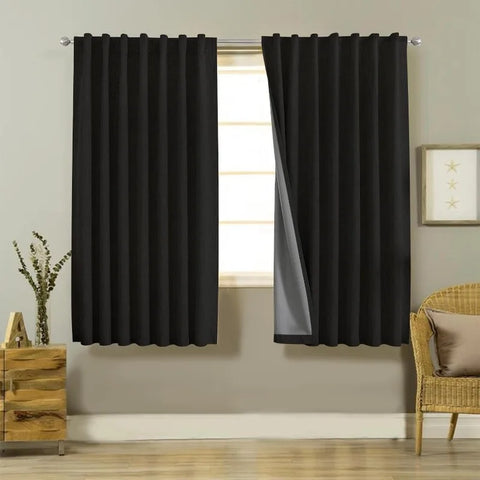 Blackout Linen Curtains Long 100% Blackout Drapes 95 inch Length 2 Panels Set