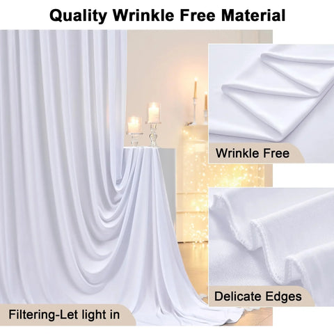 5x8/10ft Wrinkle Free White Satin Backdrop Curtains for Wedding Birthday Parties Photography Background Baby Shower Decorations