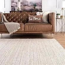 nuLOOM 8x10 Rigo Jute Hand Woven Area Rug, Natural, Solid Farmhouse Design, Natural Fiber, For Bedroom, Living Room, Dining Room