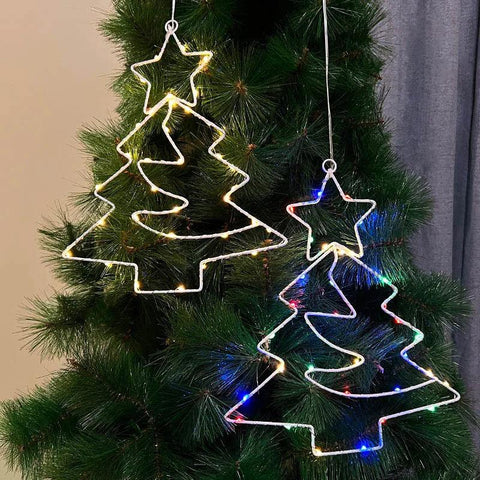 Xmas Tree Iron Frame LED Light String Window Hanging Ornament 2024 Christmas Decoration For Home 2025 New Year Party Gift Supply