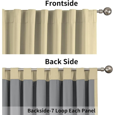 Blackout Linen Curtains Long 100% Blackout Drapes 95 inch Length 2 Panels Set